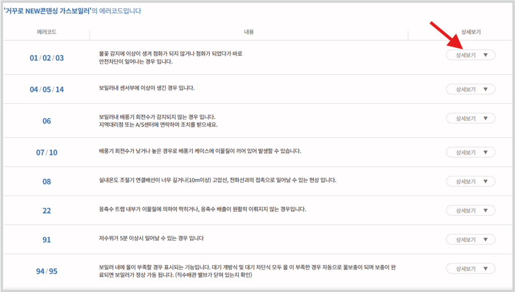에러 코드와 내용이 표시되지만 저희는 더 자세한 정보를 얻고 싶습니다. 상세보기를 클릭해 주세요.