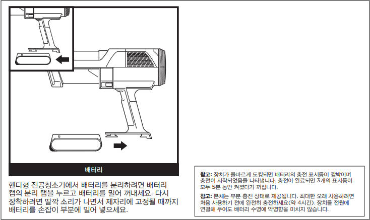 배터리 결합 상태 및 충전 단자 청소