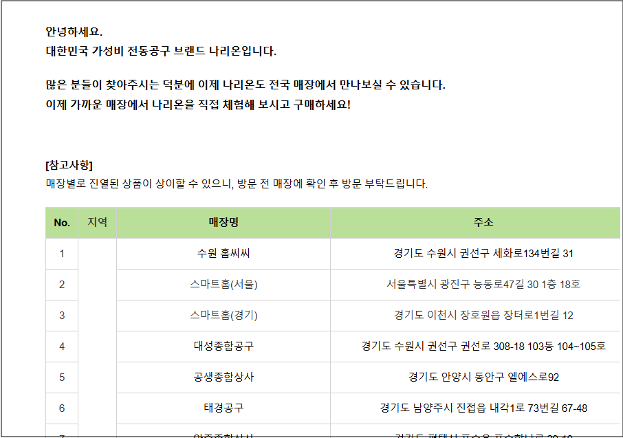 나리온 대리점 찾기 및 고객센터 안내 총정리 나리온 대리점 찾기 및 고객센터 안내 총정리