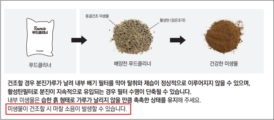 린클 음식물 처리기 소음 발생 원인 및 조치방법 안내