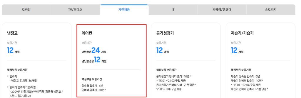 삼성 창문형 에어컨 보증기간 안내 및 고객센터 AS서비스 신청 안내