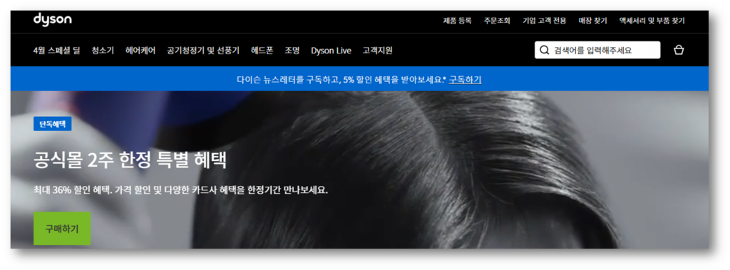 1. 하단 링크를 통해 다이슨 공식 홈페이지에 접속합니다.