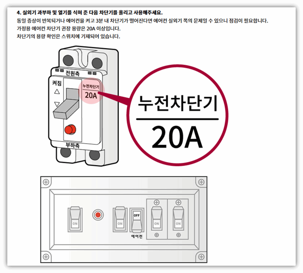 차단기가 계속 내려가는 경우